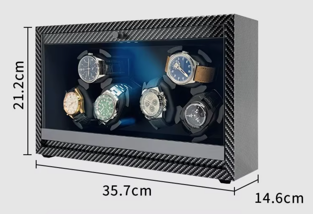 Remontoir 6 Montres Automatique Fibre de Carbone – Moteur Silencieux & LED